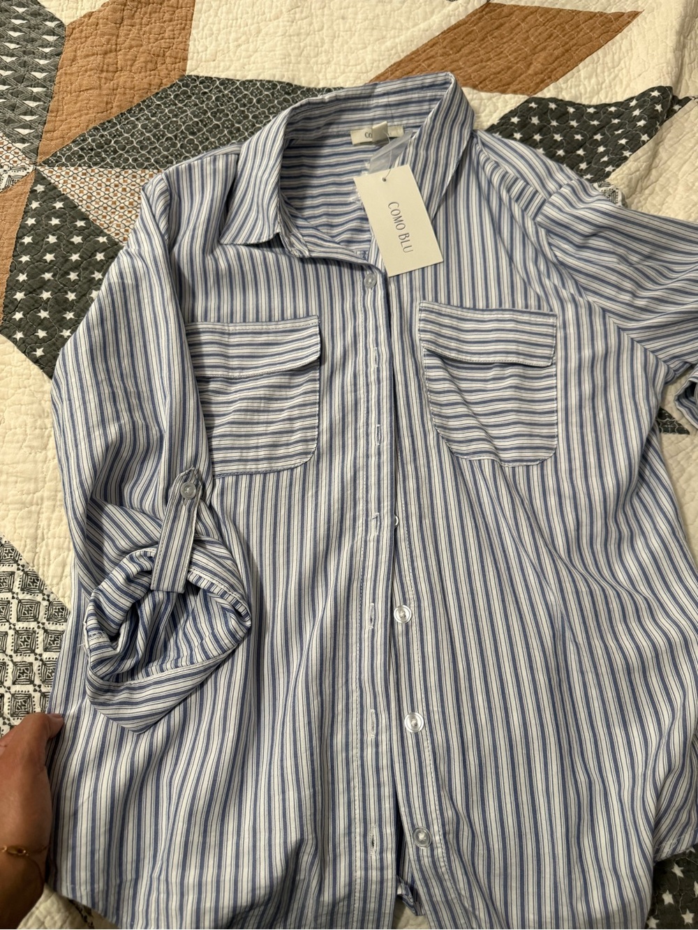 Women’s Blue & White Stripe Button-Up Shirt